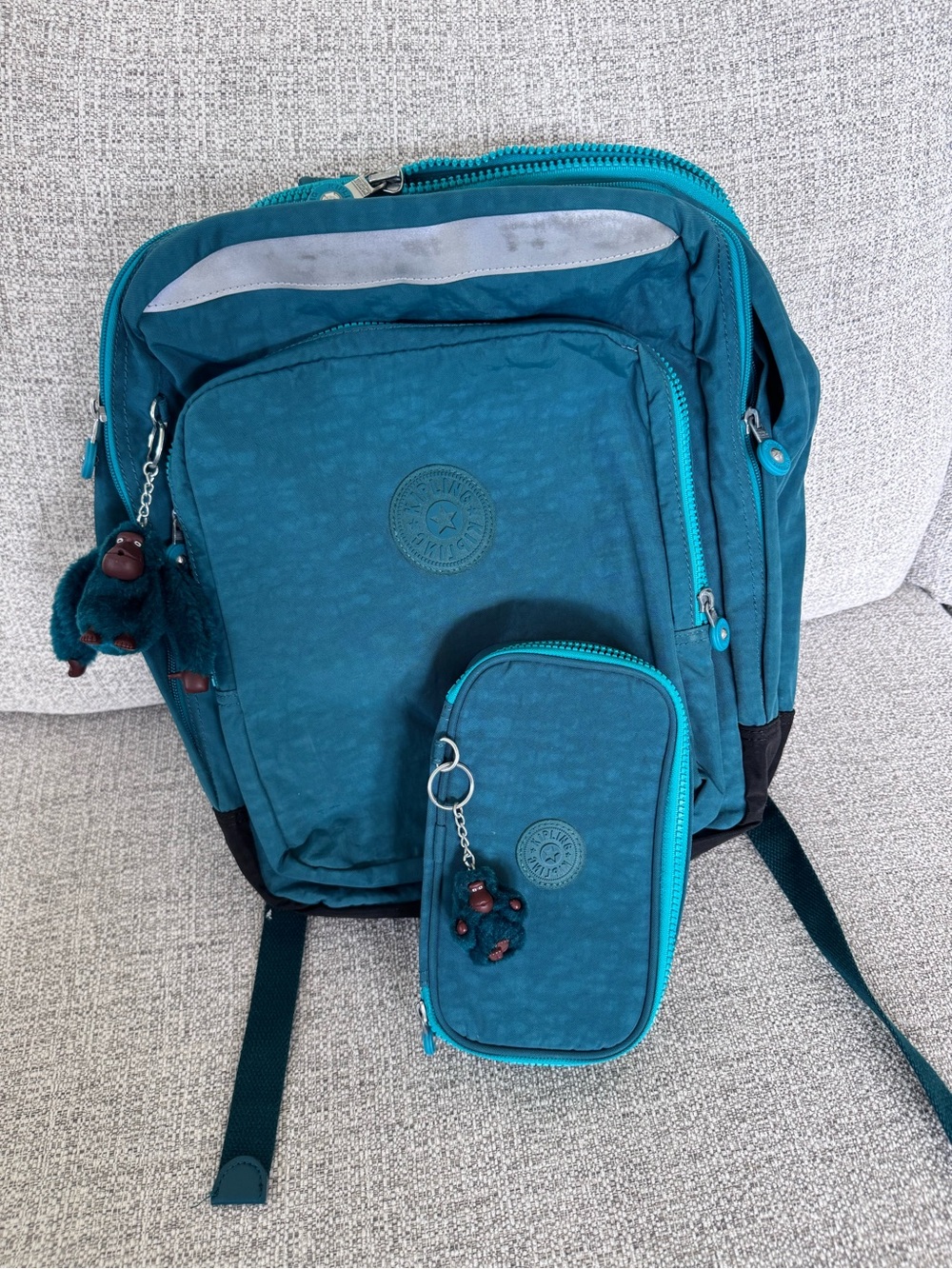 Teal Turquoise Kipling college backpack Laptop travel with matching pencil case